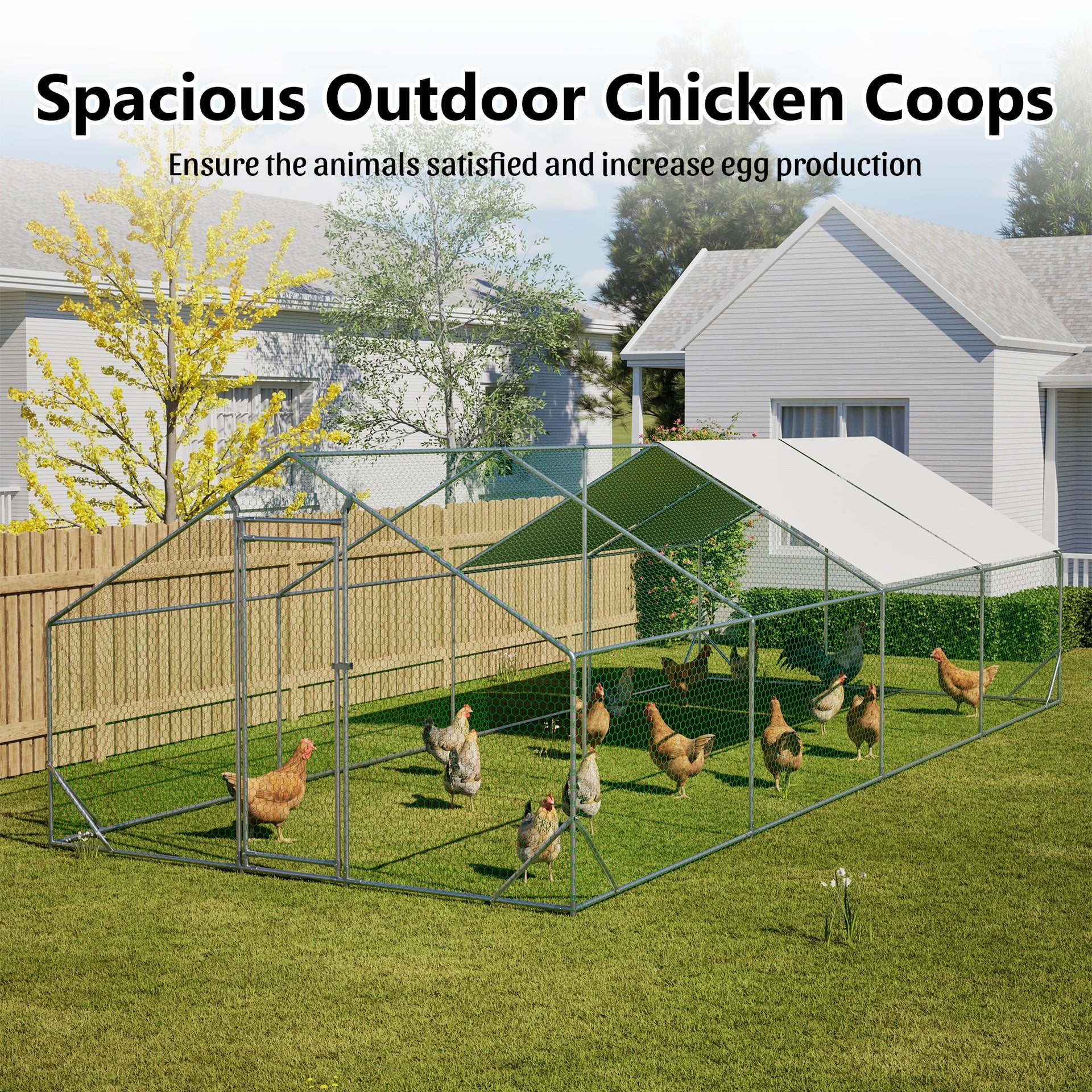 Large Metal Chicken Coop, Walk-in Chicken Run,Galvanized Wire Poultry Chicken Hen Pen Cage, Rabbits Duck Cages with Waterproof and Anti-Ultraviolet Cover for Outside(10' L x 26 W x 6.56' H)