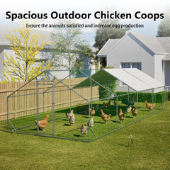 Large Metal Chicken Coop, Walk-in Chicken Run,Galvanized Wire Poultry Chicken Hen Pen Cage, Rabbits Duck Cages with Waterproof and Anti-Ultraviolet Cover for Outside(10' L x 26 W x 6.56' H)