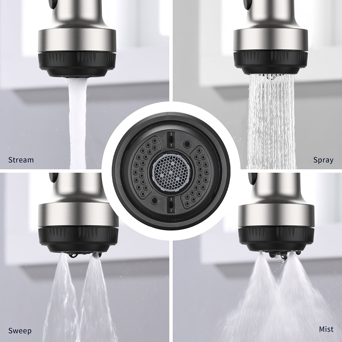Kitchen Faucet with Pull Down Sprayer and 4 Spraying Modes Single Handle Commercial Spring Kitchen Sink Faucet Brushed Nickel 1 or 3 Hole