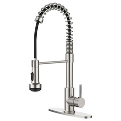 Kitchen Faucet with Pull Down Sprayer and 4 Spraying Modes Single Handle Commercial Spring Kitchen Sink Faucet Brushed Nickel 1 or 3 Hole