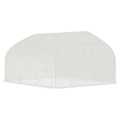 Outsunny 11.5' x 10' x 6.5' Walk-in Tunnel Greenhouse, Green House with Zippered Mesh Door, 7 Mesh Windows & Roll-up Sidewalls, Upgraded Gardening Plant Hot House with Galvanized Steel Hoops, White