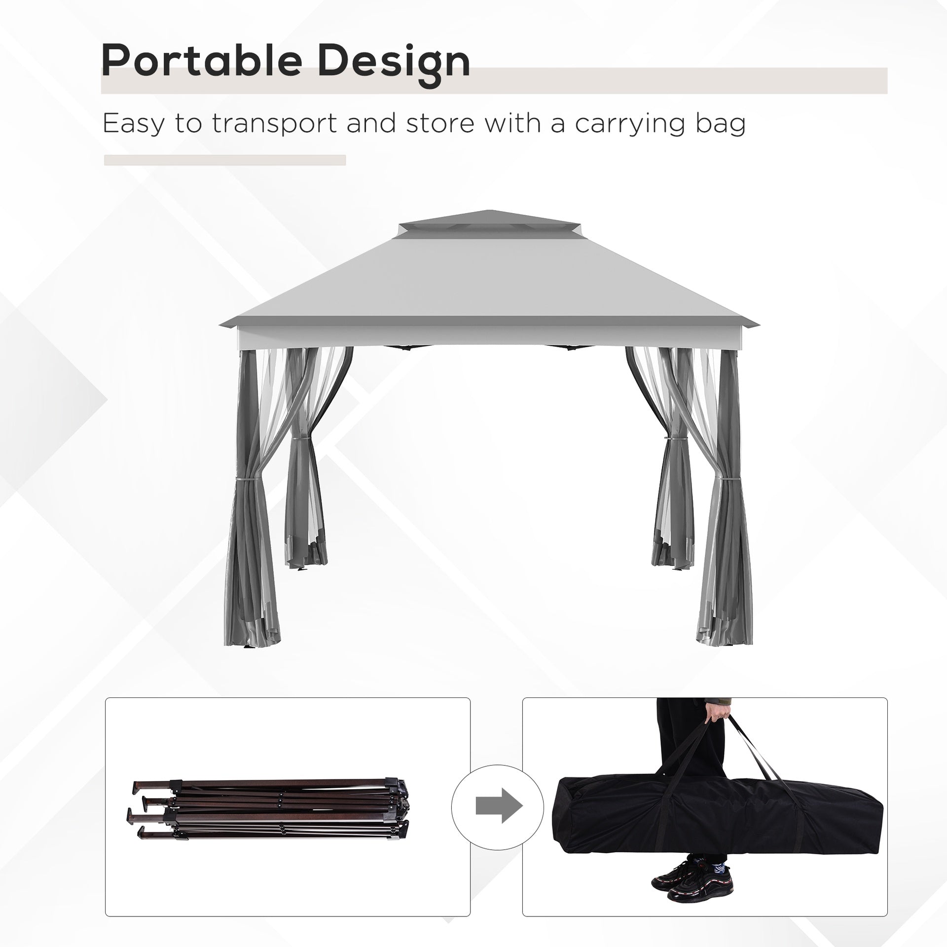 Outsunny 11' x 11' Pop Up Canopy, Outdoor Patio Gazebo Shelter with Removable Zipper Netting, Instant Event Tent w/ 114 Square Feet of Shade and Carry Bag for Backyard, Garden, Light Gray