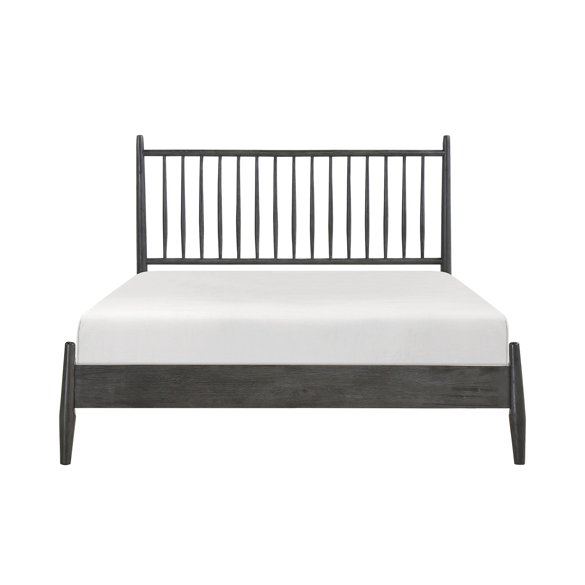 Mid-Century Modern Design Queen Platform Bed 1pc Gray Finish Wooden Bedroom Furniture Vertical Slats Headboard, Bed in a Box