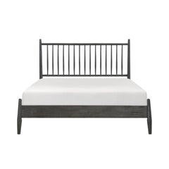 Mid-Century Modern Design Queen Platform Bed 1pc Gray Finish Wooden Bedroom Furniture Vertical Slats Headboard, Bed in a Box