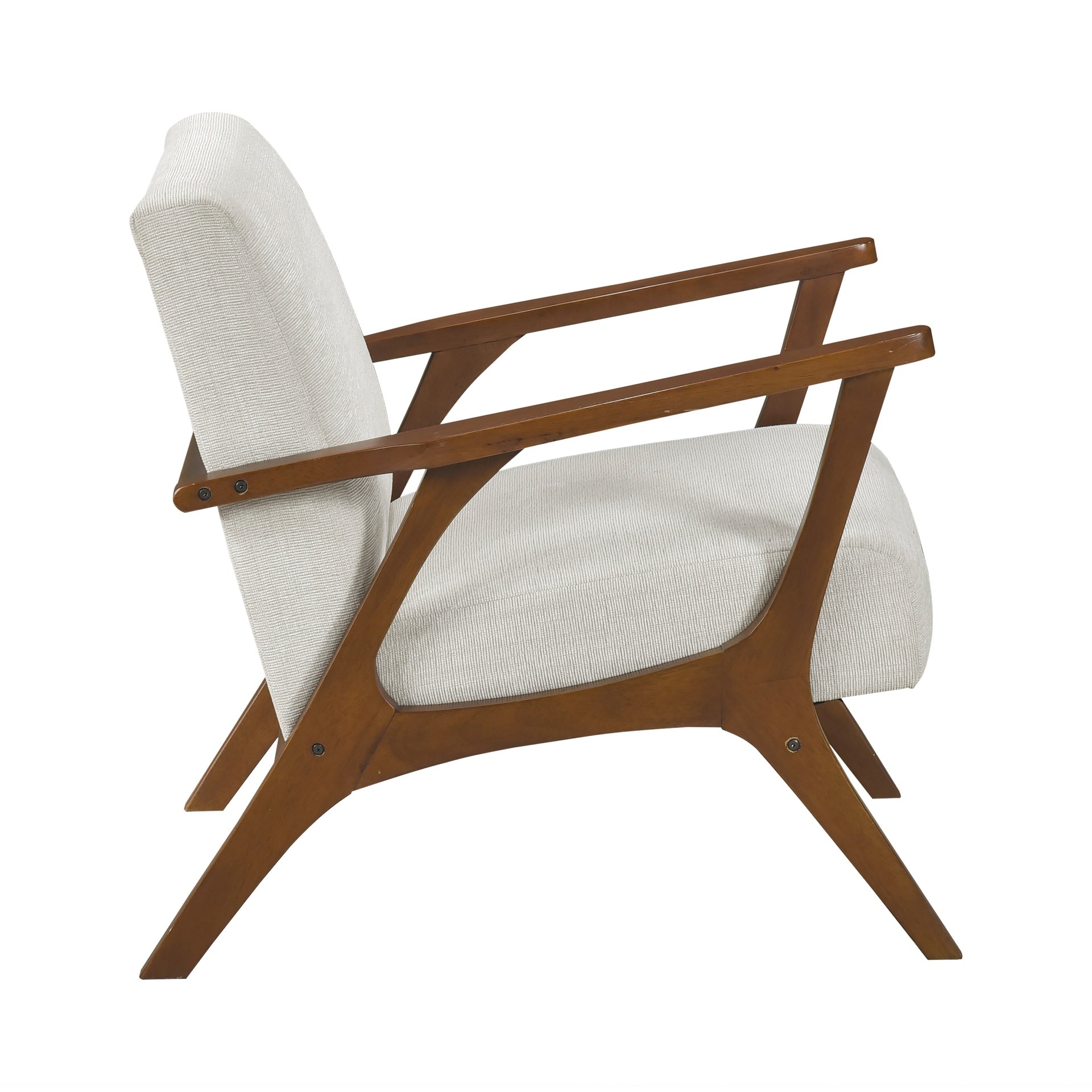 Contemporary Durable Stylish Accent Armchair 1pc Soft Beige Chenille Fabric Upholstery Living Room Furniture Solid Rubberwood Frame Chestnut Finish