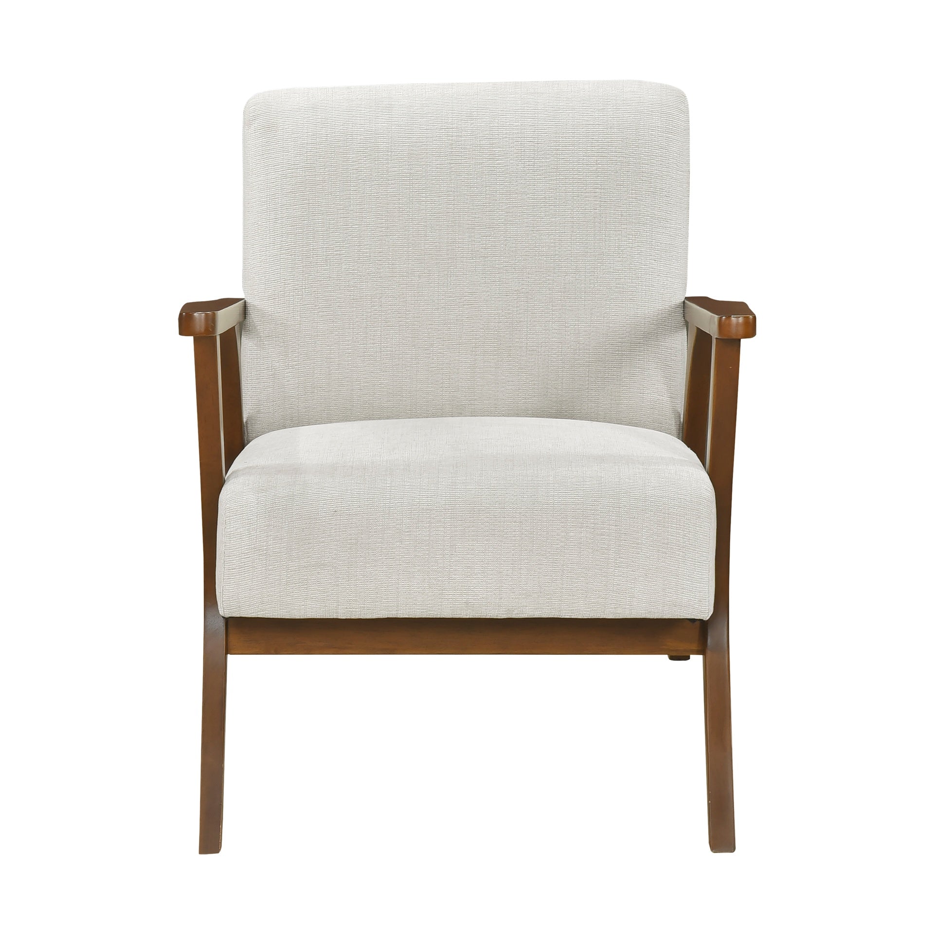 Contemporary Durable Stylish Accent Armchair 1pc Soft Beige Chenille Fabric Upholstery Living Room Furniture Solid Rubberwood Frame Chestnut Finish