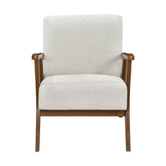 Contemporary Durable Stylish Accent Armchair 1pc Soft Beige Chenille Fabric Upholstery Living Room Furniture Solid Rubberwood Frame Chestnut Finish