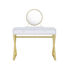 Coleen White & Gold Finish Vanity Desk W/Mirror & Jewelry Tray