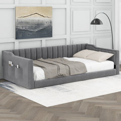 Twin XL Size Upholstery Daybed and Side Storage pocket,Gray