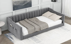 Twin XL Size Upholstery Daybed and Side Storage pocket,Gray