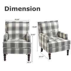 Upholstered Accent Chair, Vintage Armchair with Grey Linen Fabric and Nailhead Trim for Living Room