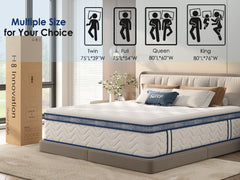 Queen Size Mattress,12 Inch Hybrid Mattress, Individually Pocketed Innerspring, Medium Firm