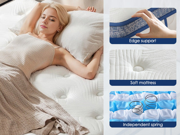Queen Size Mattress,12 Inch Hybrid Mattress, Individually Pocketed Innerspring, Medium Firm
