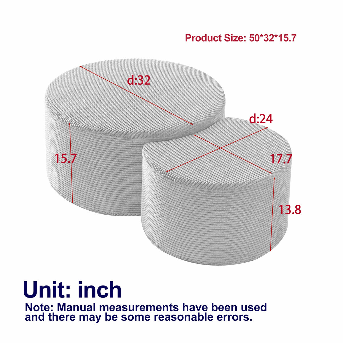 Nesting Coffee Table Set of 2,Upholstered Round Coffee Tables Set of 2 for Living Room, Modern Foam Round Coffee Table Side Table End Table Ottoman, No Assembly