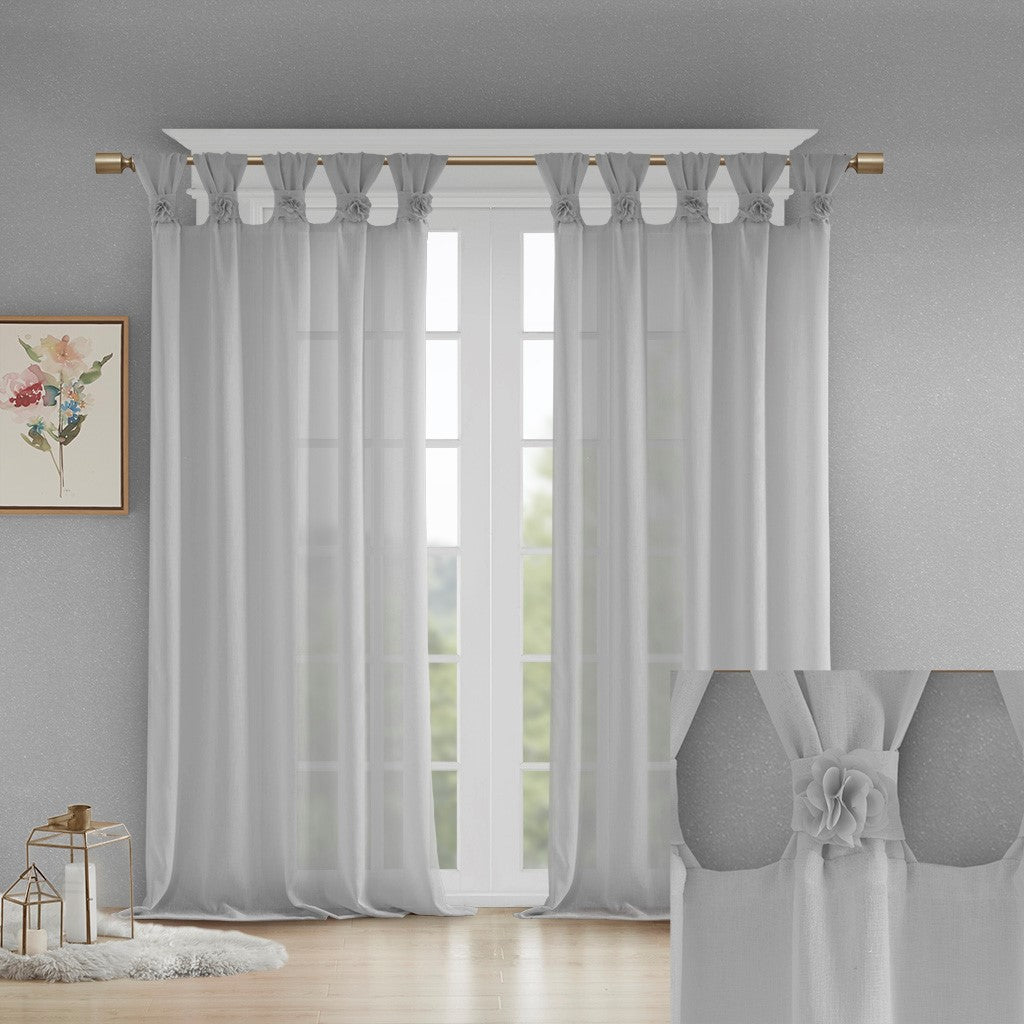 Floral Embellished Cuff Tab Top Solid Curtain Panel(Only 1 Pc Panel)