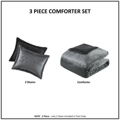 3 PCS Full/Queen Crushed Velvet Sherpa Reversible Comforter Set Charcoal