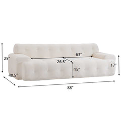 88 in.Cloud 3 Seater Chenille Sofa with Button Tufted Comfy Upholstered Couch,Snow White