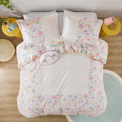 Full/Queen Floral Reversible Cotton Duvet Cover Set with Throw Pillow