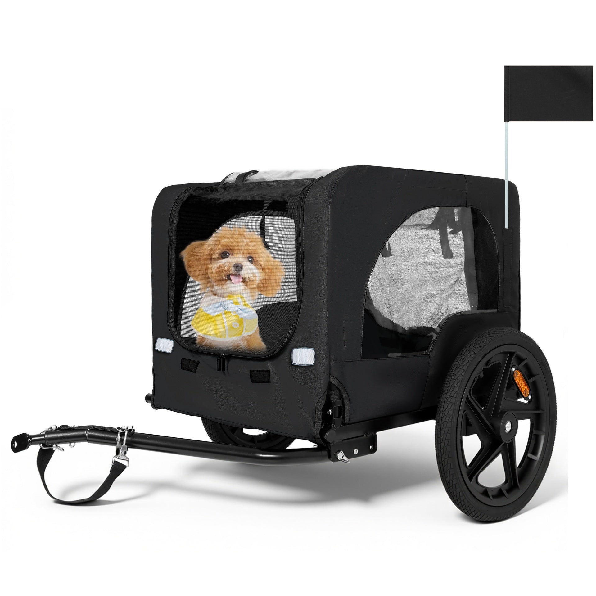 Outdoor Heavy Duty Collapsible Pet Bike Trailer with 16-Inch All-Terrain Wheels & Universal Hitch – Foldable Dog/Cargo Carrier Cart for Bicycles, black