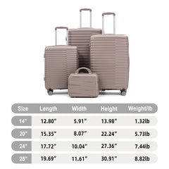 14"/20"/24"/28"  4 pcs/set in PP Spinner Wheel Luggage, Carry on Suitcase, Iron Pull Rod, Combination Password Lock, 14" Cosmetic Case (Champagne)
