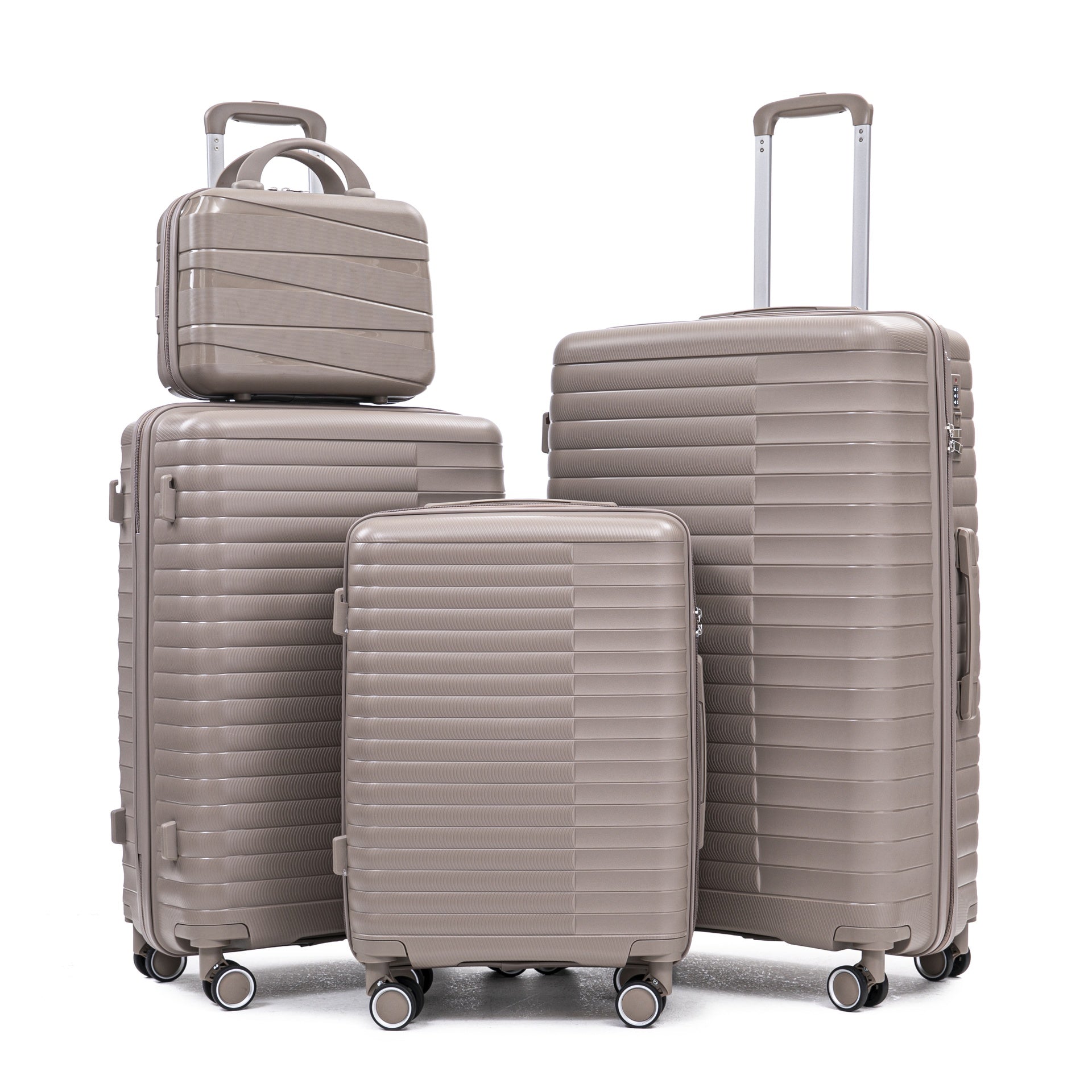 14"/20"/24"/28"  4 pcs/set in PP Spinner Wheel Luggage, Carry on Suitcase, Iron Pull Rod, Combination Password Lock, 14" Cosmetic Case (Champagne)