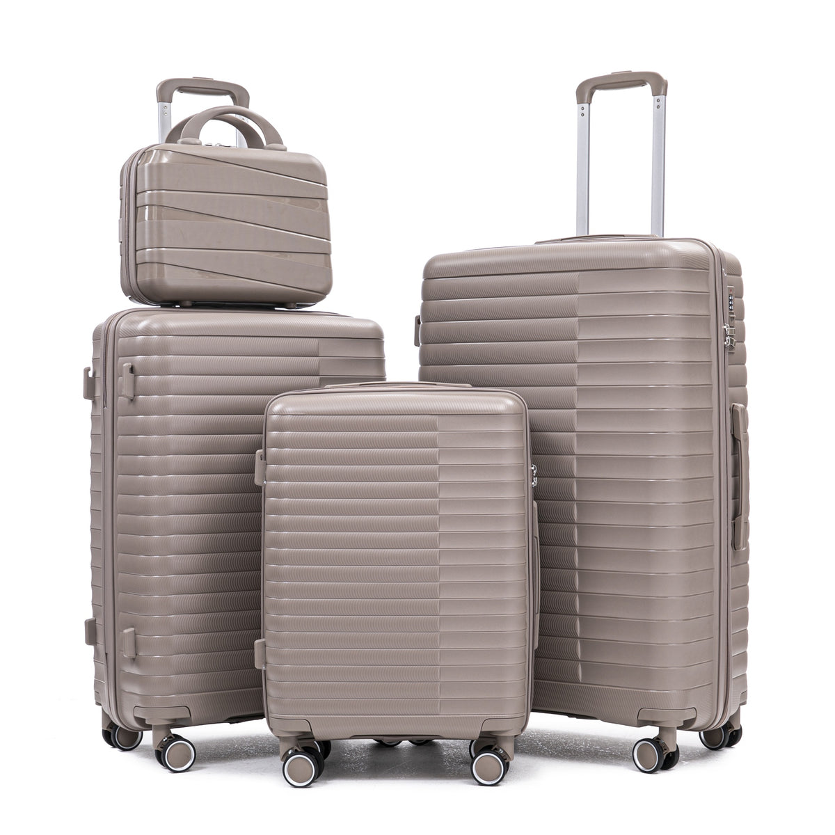 14"/20"/24"/28"  4 pcs/set in PP Spinner Wheel Luggage, Carry on Suitcase, Iron Pull Rod, Combination Password Lock, 14" Cosmetic Case (Champagne)