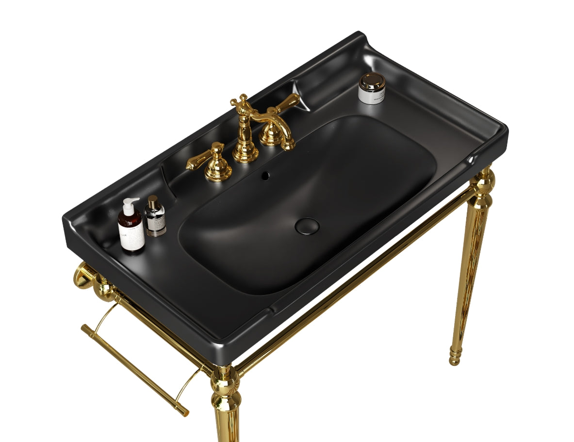 VICI 36" Bathroom Ceramic Basin with 3 pre-drilled hole, NO Cabinet and Faucet, Black