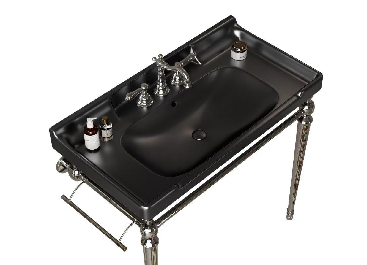 VICI 36" Bathroom Ceramic Basin with 3 pre-drilled hole, NO Cabinet and Faucet, Black