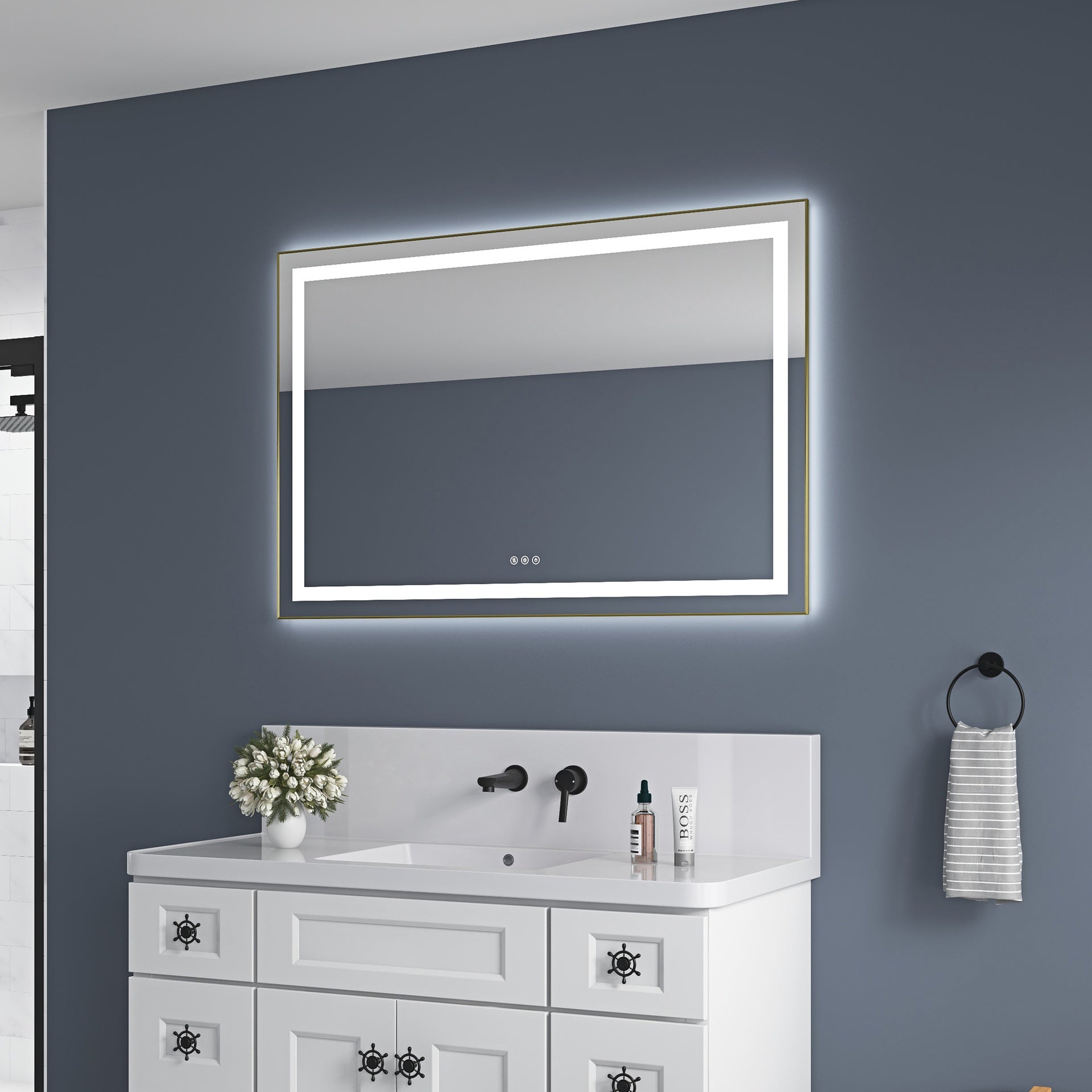 48 x 32 Inch LED Bathroom Mirror with Front and Backlight, Wall Mounted Vanity Mirror with Aluminum Frame, Anti-Fog, Memory, 3 Colors, Stepless Dimmable