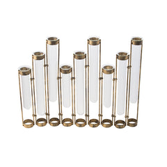 17.7x1.8x13.8 Glass Vial Flower Vase with Bronze Metal Frame