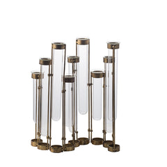 17.7x1.8x13.8 Glass Vial Flower Vase with Bronze Metal Frame