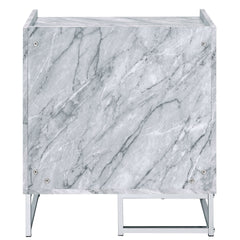 White Printed Faux Marble and Chrome Accent Table