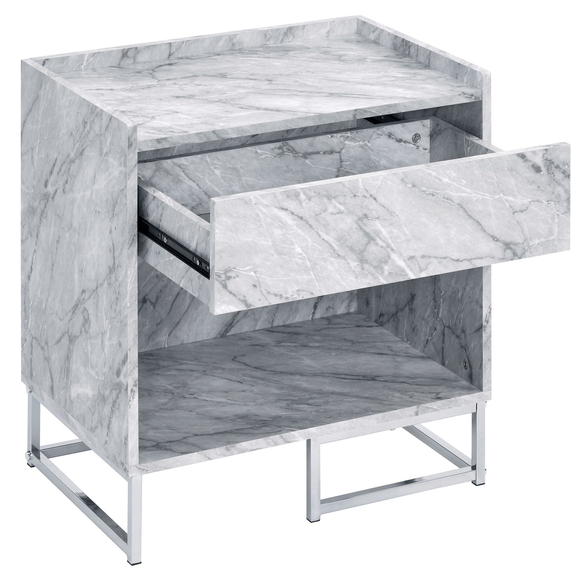 White Printed Faux Marble and Chrome Accent Table