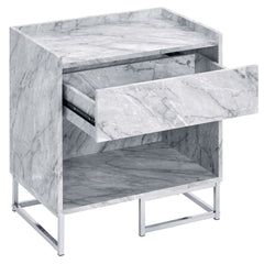 White Printed Faux Marble and Chrome Accent Table