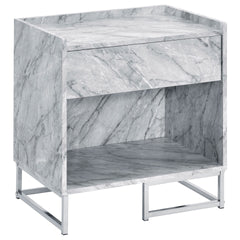 White Printed Faux Marble and Chrome Accent Table