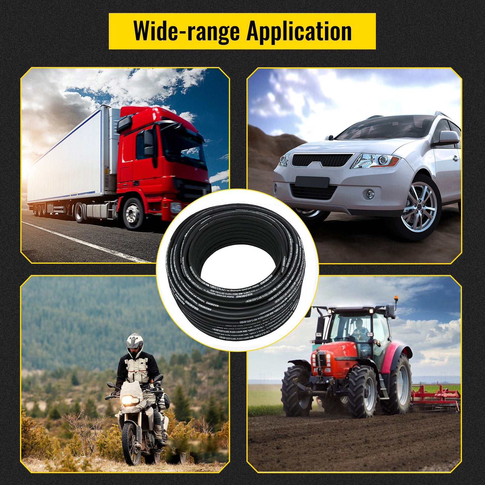 Hydraulic Hose 328 Feet Rubber Hydraulic Hoses with 2 High-Tensile Steel Wire Braid, Inner Diameter 3/8 Inch, 5000 PSI Max, Bulk Hydraulic Hose -40 °F to 250 °F, Hydraulic Oil Flexible Hose