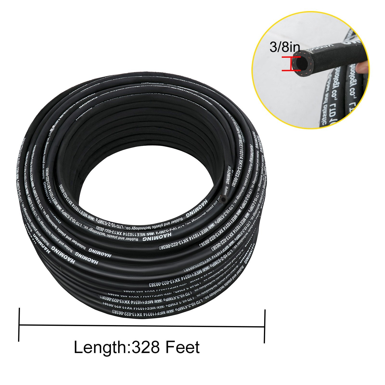 Hydraulic Hose 328 Feet Rubber Hydraulic Hoses with 2 High-Tensile Steel Wire Braid, Inner Diameter 3/8 Inch, 5000 PSI Max, Bulk Hydraulic Hose -40 °F to 250 °F, Hydraulic Oil Flexible Hose