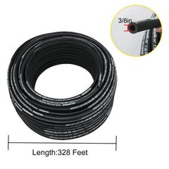 Hydraulic Hose 328 Feet Rubber Hydraulic Hoses with 2 High-Tensile Steel Wire Braid, Inner Diameter 3/8 Inch, 5000 PSI Max, Bulk Hydraulic Hose -40 °F to 250 °F, Hydraulic Oil Flexible Hose