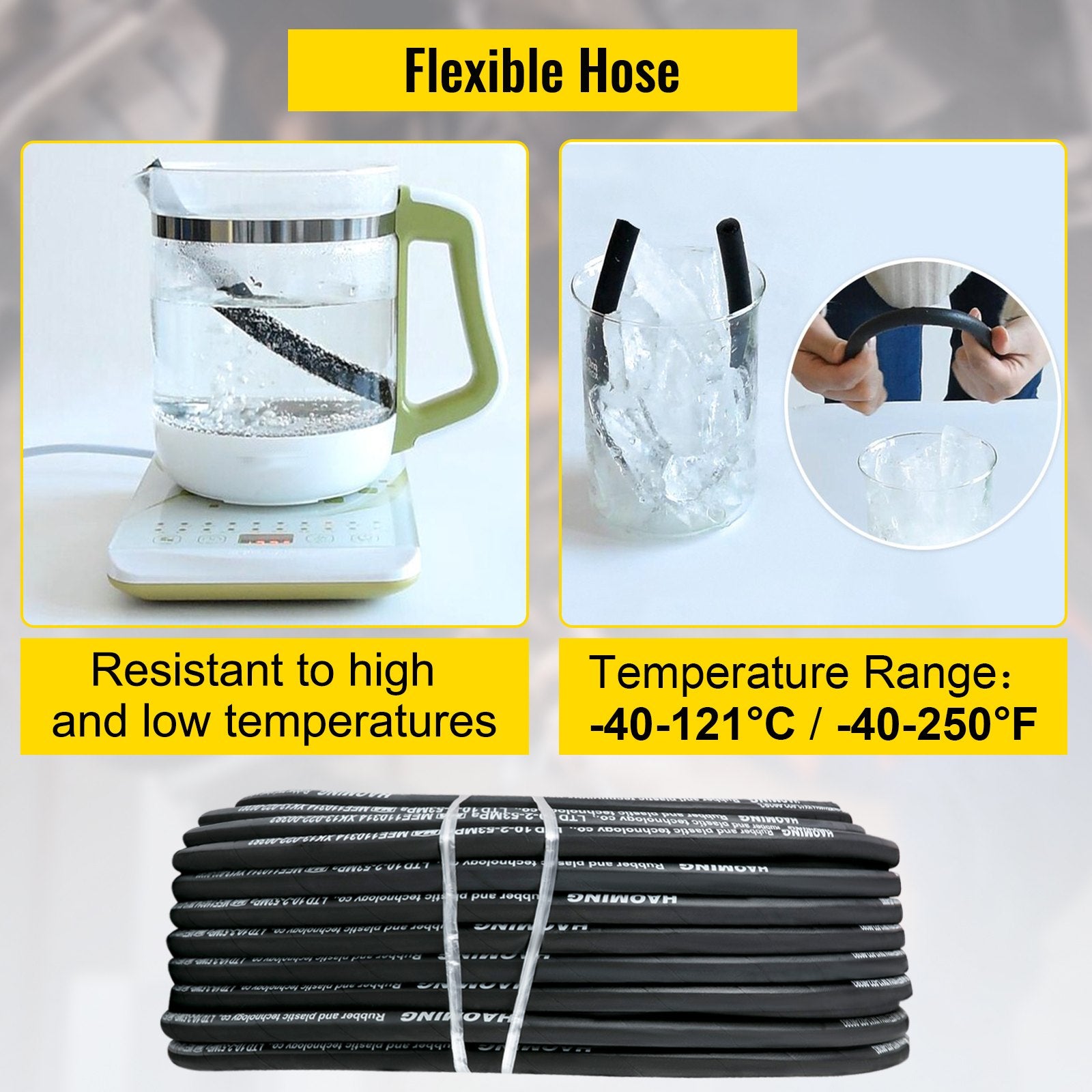 Hydraulic Hose 328 Feet Rubber Hydraulic Hoses with 2 High-Tensile Steel Wire Braid, Inner Diameter 3/8 Inch, 5000 PSI Max, Bulk Hydraulic Hose -40 °F to 250 °F, Hydraulic Oil Flexible Hose