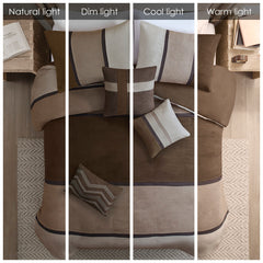 7 Piece Faux Suede Comforter Set Brown Queen