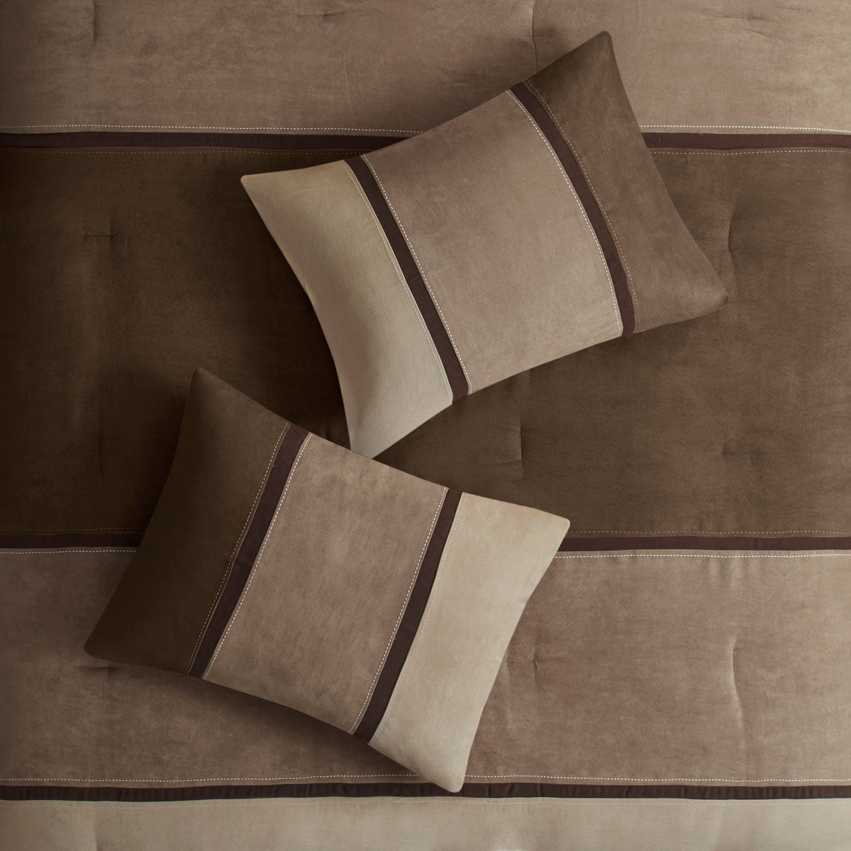 7 Piece Faux Suede Comforter Set Brown Queen