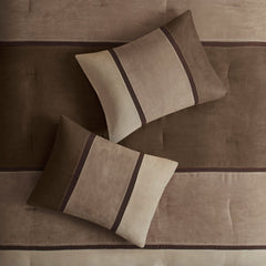 7 Piece Faux Suede Comforter Set Brown Queen