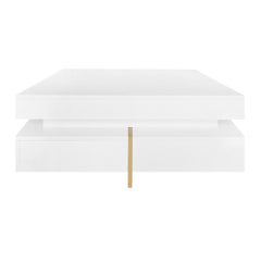 ON-TREND Modern High Gloss Coffee Table with 4 Drawers, Multi-Storage Square Cocktail Tea Table with Wood Grain Legs, Center Table for Living Room, 31.5''x31.5'', White
