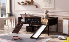 Twin size Loft Bed Wood Bed with Two Storage Boxes - Espresso
