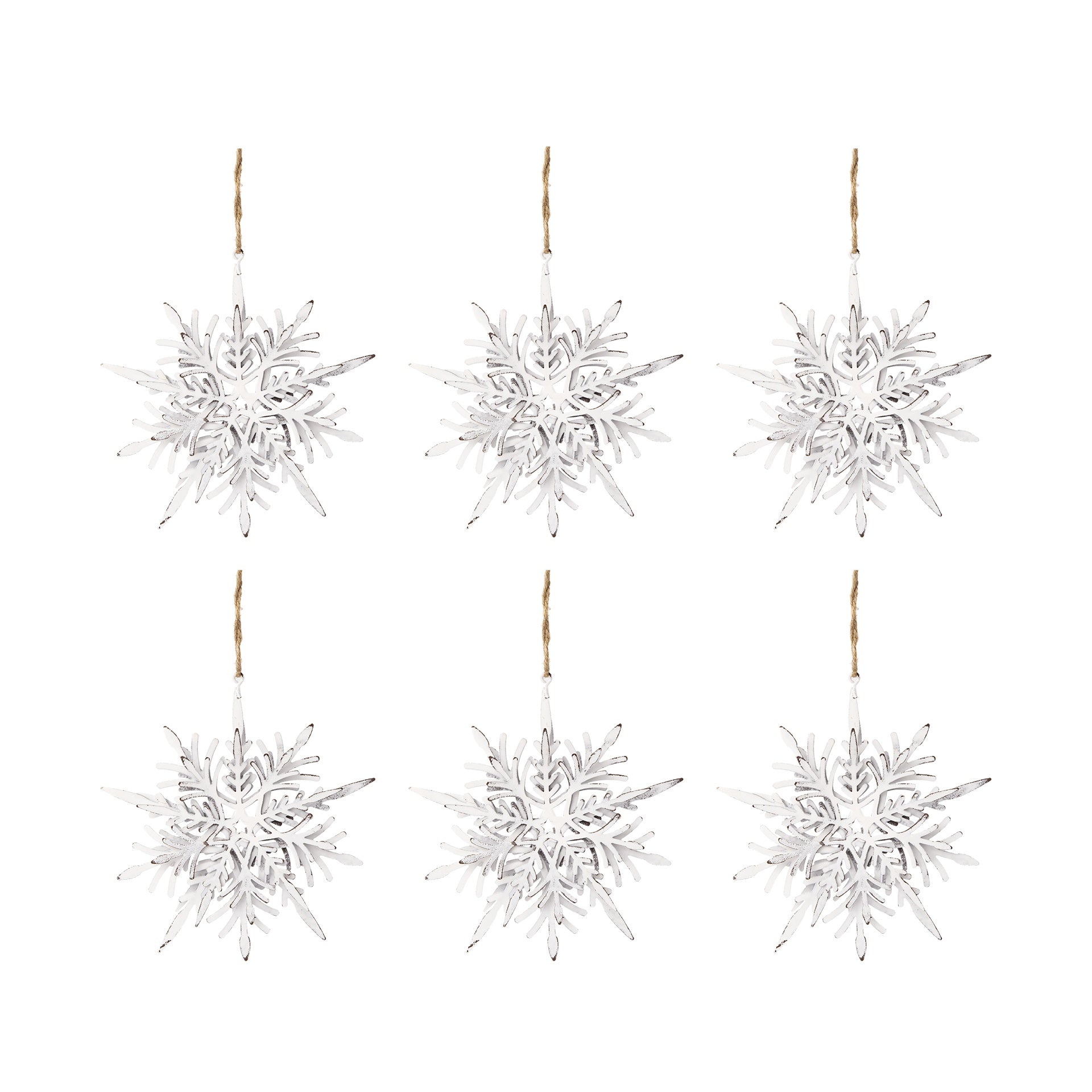 6.1x1.8x6.3" Iron Snowflake Hanger, Decorative Hanging Ball Christmas Tree Ornaments for Holiday Party Decorations, Set of 6