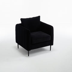 Accent Chair for Living Room, Velvet Comfy Single Sofa Chair Mid-Century Modern Armchair with 1 Pillow and Metal Legs for Bedroom Office Reading