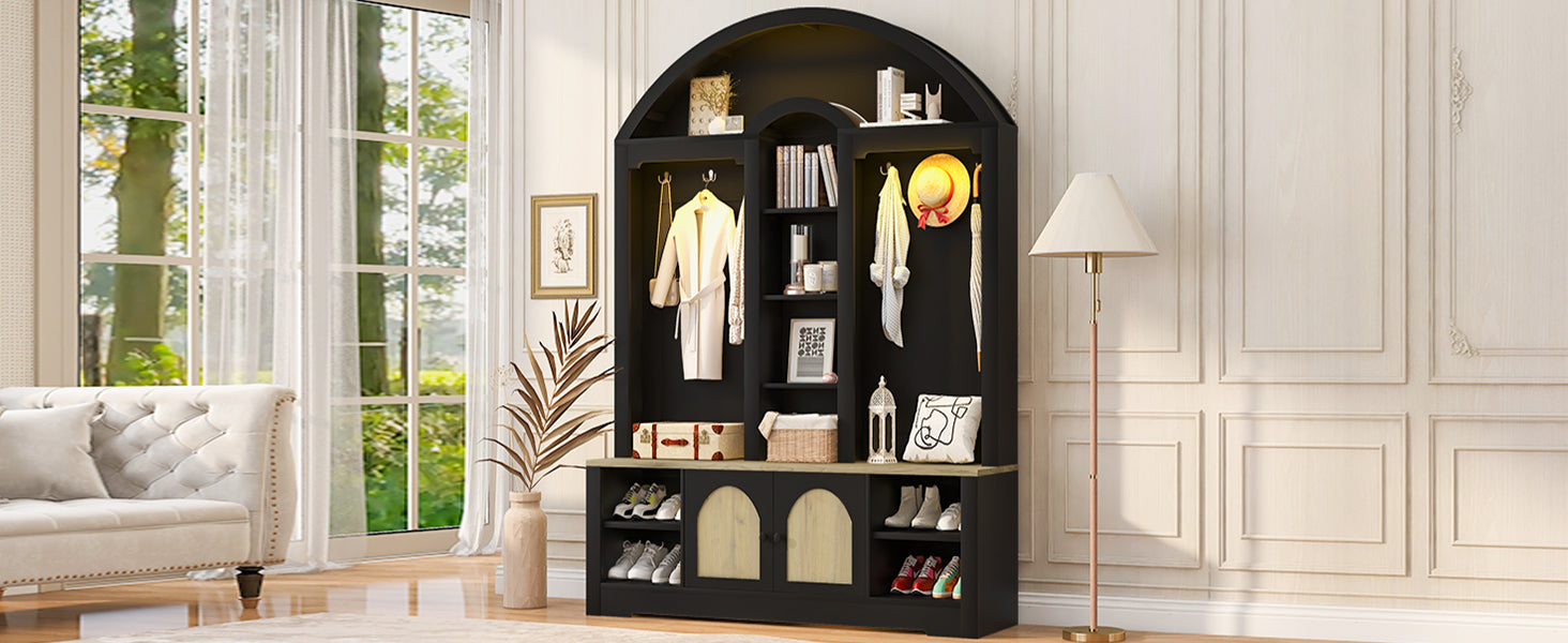 Multi-functional wardrobe/entrance wardrobe, equipped with shoe racks, clothes hangers and hooks. Wardrobe - A wardrobe is made of sturdy medium-density fiberboard with modern design and practical sto