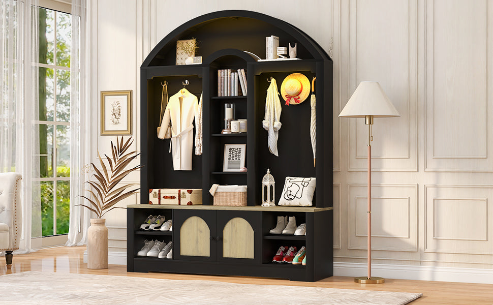 Multi-functional wardrobe/entrance wardrobe, equipped with shoe racks, clothes hangers and hooks. Wardrobe - A wardrobe is made of sturdy medium-density fiberboard with modern design and practical sto
