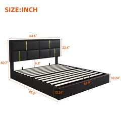 2-Pieces Bedroom Sets,Queen Size Upholstered Platform Bed with Hydraulic Storage System,Storage Ottoman with Metal Legs,Black