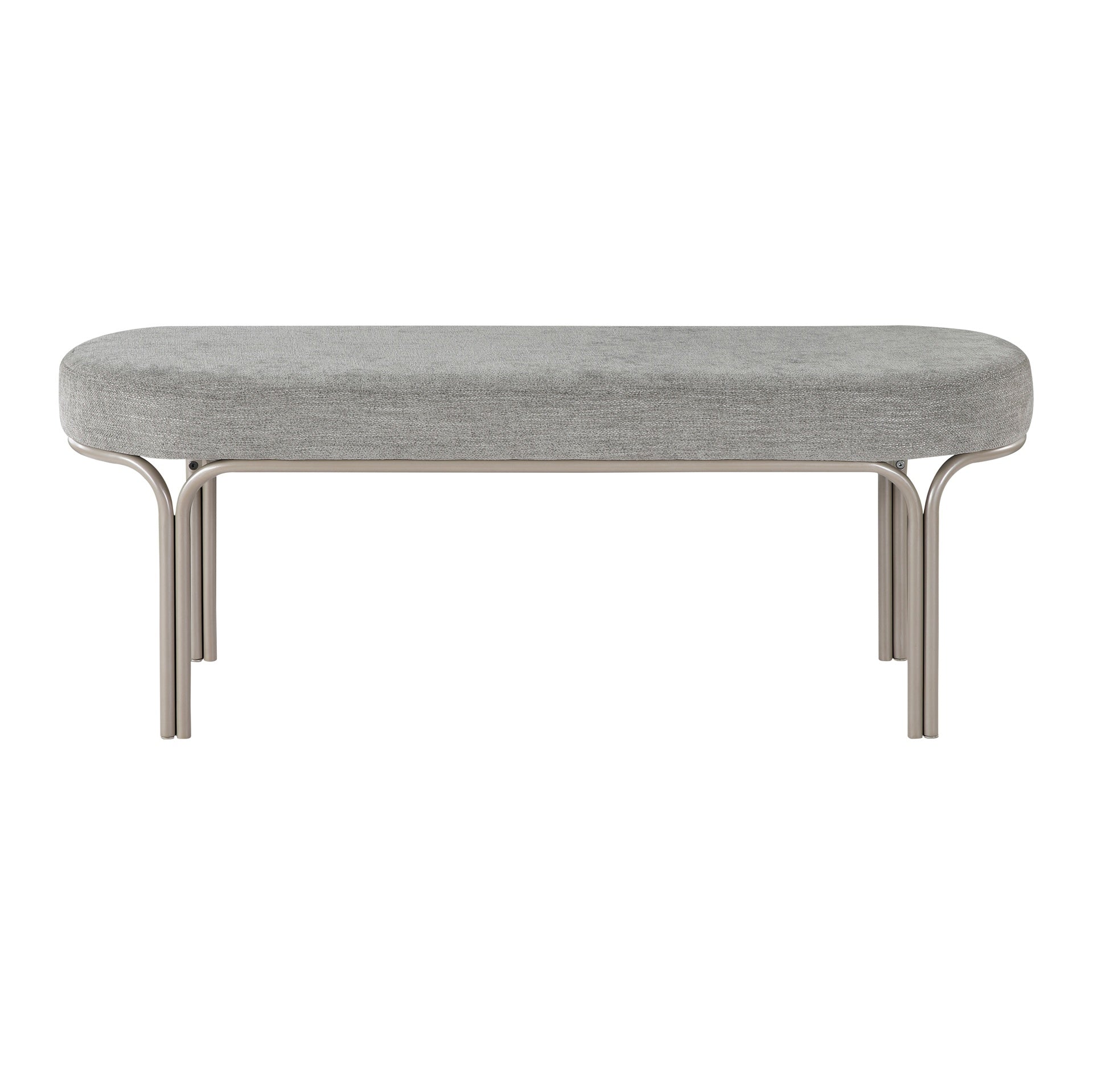 Modern Home Furniture 1pc Stylish Bench Gray Chenille Upholstery Sleek Design Champagne Finish Metal Legs Entryway Bench